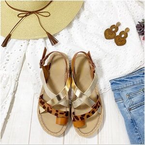 . Shoes - Strappy leopard metallic sandals . Shoes - Strappy leopard metallic sandals